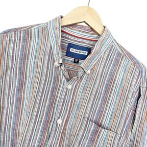 32 Bar Blues Multicolor Striped 100% Linen Long Sleeve Button Down Sz XL